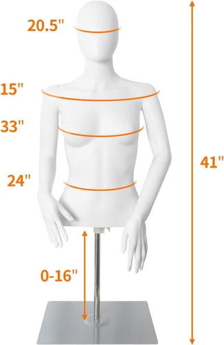 Vista 3 de maniquí femenino sin cabeza, de plástico ajustable, cuerpo medio para exhibición, con cabeza y soporte de metal, para tiendas minoristas de ropa