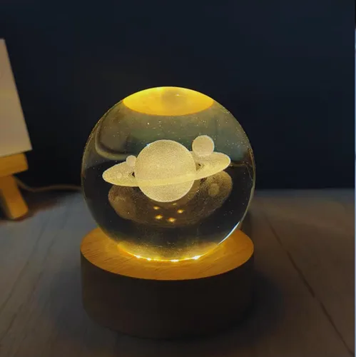 Vista 8 de C&M Luz nocturna de bola de cristal cósmico 3D, lámpara de figura de planeta cósmico, bola de cristal decorativa, pisapapeles, decoración