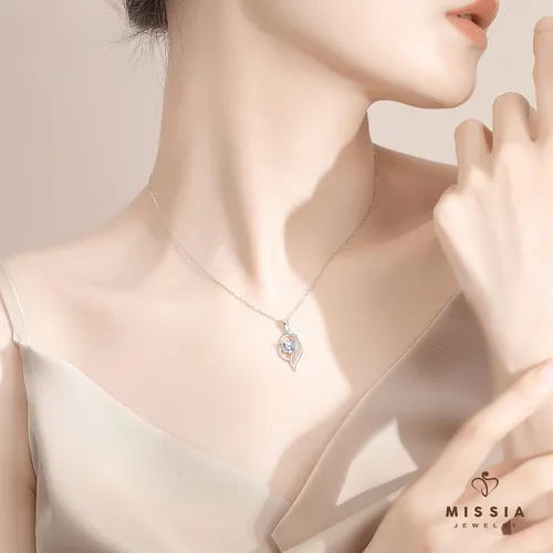 Vista 4 de Missia Moissanite Sterling Silver Necklace With Walnut Jewelry Box Gift For Her Woman Wife Girlfriend Daughter Present For Birthday Valentine