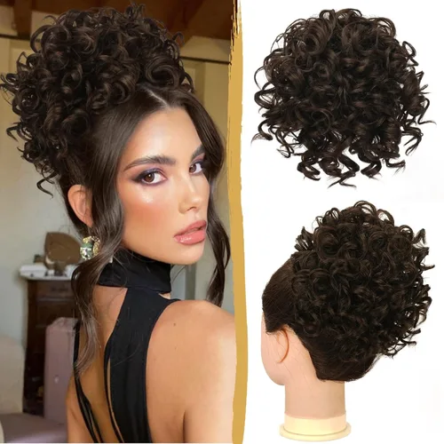 Vista 16 de PEACOCO - Piezas de pelo para moño desordenado para mujer, gran moño afro rizado elástico con cordón, moño de onda suelta sintético, extensión