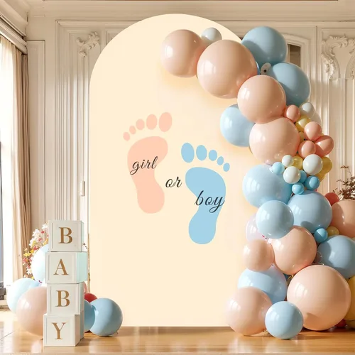Vista 156 de Baby Blue Arch Backdrop Cover, 6FT Spandex Fitted Wedding Arch Stand Covers Round Top Chiara Backdrop Cover for Birthday Party Ceremony Banquet Azul