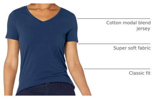Vista 4 de Amazon Essentials Women's Regular-Fit Short-Sleeve V-Neck T-Shirt, Pack of 2 Borgoña/azul marino.
