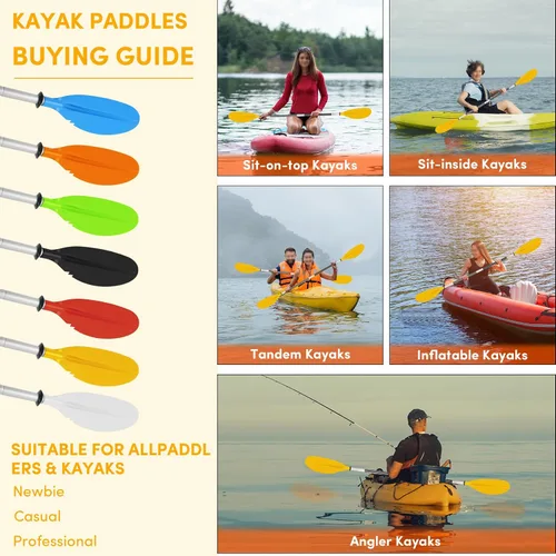 Vista 15 de Remo de kayak, 88 pulgadas, 4 piezas de remos para kayak, flotador de eje de aleación de aluminio resistente, ligero, desmontable, ajustable