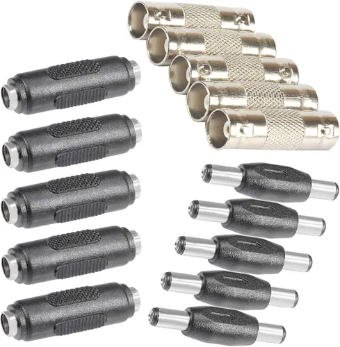 Vista 13 de 10 conectores BNC hembra a hembra y DC macho a macho de 0.217 in x 0.083 in, adaptador de conector de cable de alimentación de 12 V 5A, adaptador