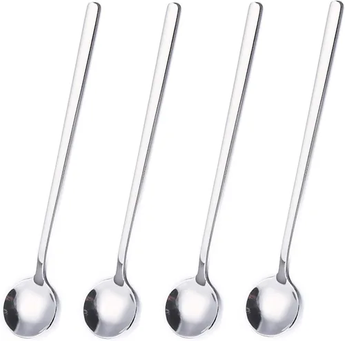 Vista 8 de Paquete de 4 cucharas de café de acero inoxidable, cucharas agitadoras de 6.7 pulgadas, cucharas de cóctel para café, té, postre, pastel, helado