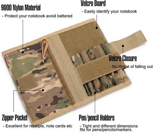 Vista 3 de KOSIBATE Funda militar para cuaderno, funda de libro de líder táctico con soporte para bolígrafo, 8 x 5 pulgadas (camuflaje verde)