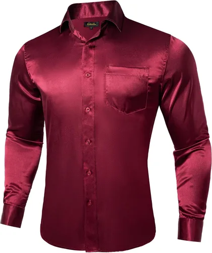 Vista 2 de DiBanGu Camisa de vestir sólida para hombre, casual, de manga larga, con botones, ajuste regular, elásticas, sin arrugas, con bolsillo