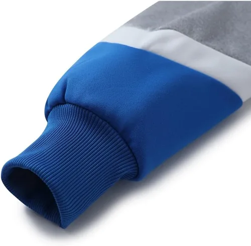 Vista 5 de Sudadera con capucha para hombre, diseño de panel multicolor, de forro polar, manga larga, para deportes