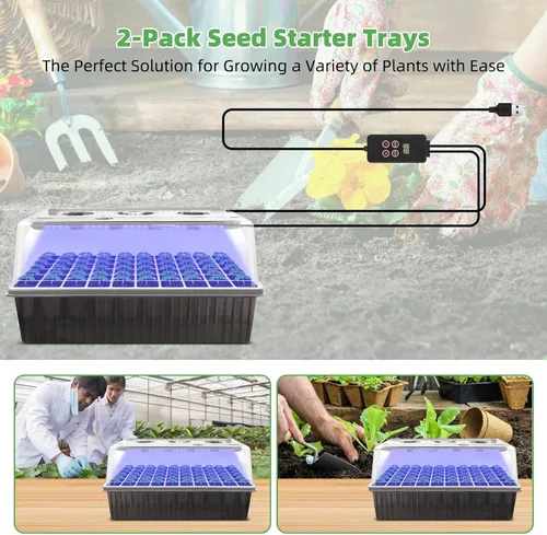 Vista 7 de Bandeja de inicio de semillas – Bandeja de riego automático de 60 celdas, kit de inicio de semillas LED para cultivo, temporizador, cúpula