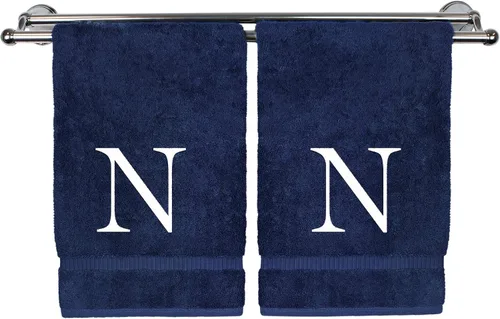 Vista 155 de Toalla de mano monogramada, regalo personalizado, juego de 2 - Toalla bordada con letra de bloque dorada - Extra absorbente 100% algodón turco