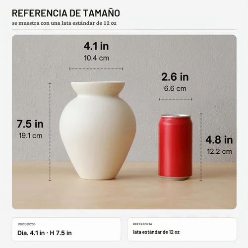 Vista 3 de Florero retro, forma de lata de leche de barro, arreglo floral, adorno nórdico, decoración de sala de estar Crema mate