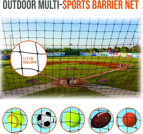 Vista 2 de Red de barrera multideporte, Nylon, Negro, 10x10/15/20/30, Béisbol, Softbol, Baloncesto, Fútbol, Fútbol, Tenis