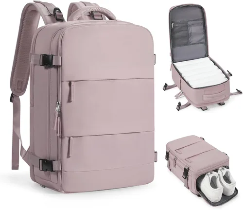 Vista 27 de Mochila de viaje grande, bolsa de mano, aprobada para aviones, para artículos personales, para hombre o mujer, color beige con marrón