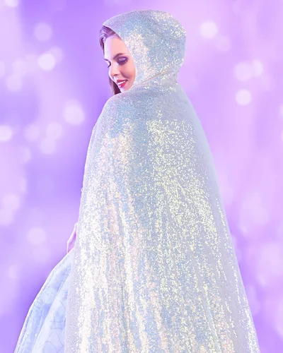 Vista 4 de Suhine Capa de lentejuelas con capucha de princesa Cosplay Blanco deslumbrante