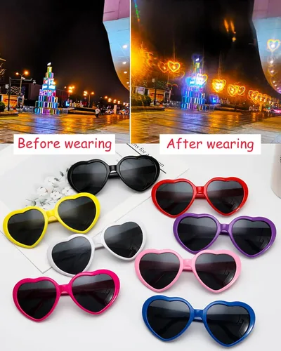Vista 4 de 20 pares de lentes de sol de corazón para mujeres y hombres, con efecto de corazón, lentes de difracción de gran tamaño, lindos en forma de corazón