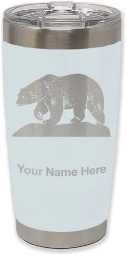 Vista 10 de LaserGram Vaso aislado al vacío de 20 onzas, oso polar, grabado personalizado incluido (negro)