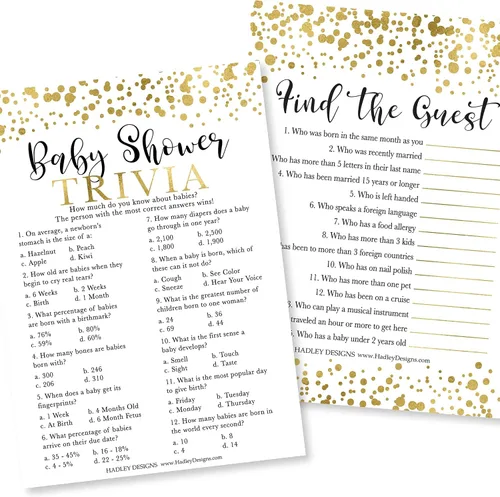 Vista 11 de Hadley Designs Juegos de baby shower para 25 invitados – Juego de trivia Blue Clothesline Boy Baby Shower, Find The Guest Babyshower Game Boy