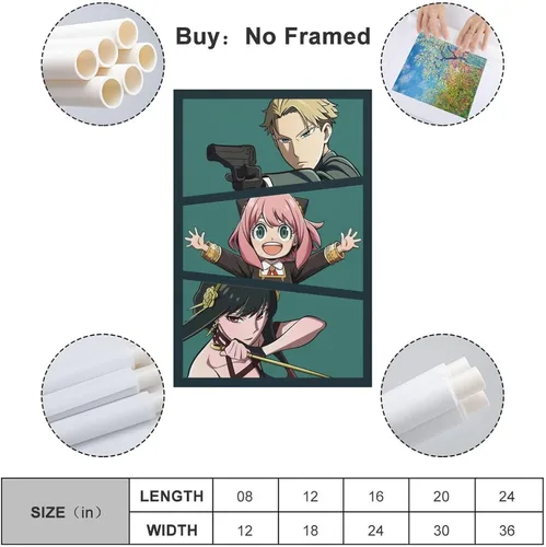 Vista 2 de SHAHU Spy X - Póster de anime familiar para dormitorio, decoración de pared, lienzo decorativo para pared, regalo de 12 x 18 pulgadas