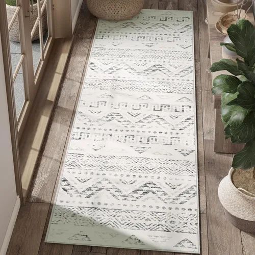 Vista 64 de jinchan - Tapete de pasillo marroquí de 2 x 6 pies con líneas, bohemio, lavable, para cocina, suave, geométrico, de lana sintética, antideslizante