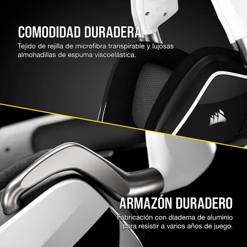 Vista 4 de Corsair Void RGB Elite - Auriculares inalámbricos para juegos, sonido envolvente 7.1, micrófono omnidireccional, almohadillas de malla