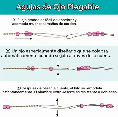 Vista 5 de The Beadsmith Basic Elements - Agujas plegables de 2.5 pulgadas de largo, alambre trenzado flexible, ojo grande, fácil de enhebrar, 4 agujas medianas