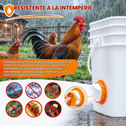 Vista 3 de 8 Chicken Feeder Ports,DIY Poultry Feeder Cups with Lids & Drill Bit,Orange Alimentadores automáticos impermeables del pollo de la gravedad ningún