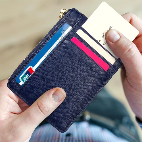 Vista 14 de Tarjetero delgado con bloqueo RFID, billetera de bolsillo pequeño, con cremallera Keychian para monedero, monedero y tarjetero para mujeres y hombres