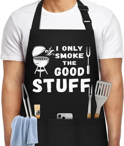 Vista 8 de NLUS Delantales divertidos para hombres, delantal divertido para cocinero para cocinar, asar a la parrilla, barbacoa con 3 bolsillos, regalos