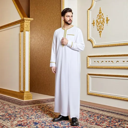Vista 2 de Ropa musulmana para hombres Ropa islámica Umrah árabe Thobe Kaftan Blanco