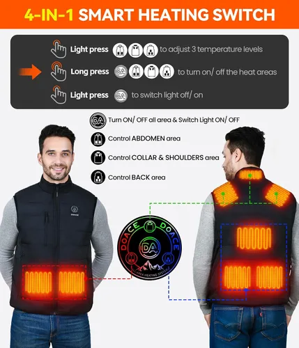 Vista 3 de DOACE Chaleco térmico mejorado para hombres y mujeres, chaleco de calefacción eléctrica inteligente, chaqueta térmica ligera (batería no incluida)