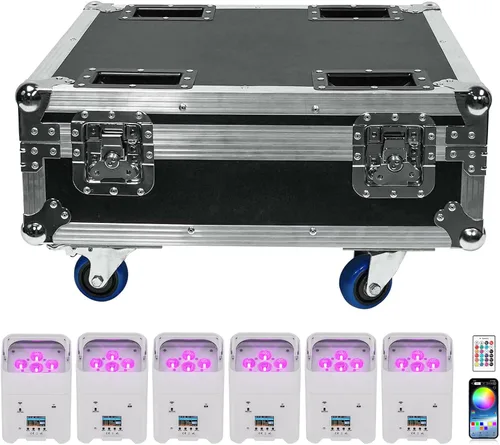 Vista 9 de HOLDLAMP - Luces de escenario alimentadas por batería, 9600mAh recargables Par Can con 6x18W RGBWA+UV APP/Control remoto/DMX512/Activadas por