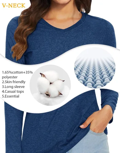 Vista 5 de TACVASEN Long Sleeve Shirts for Womens Casual Tops V-Neck Shirts Soft Tee Shirts V Neck T Shirts Cotton Tops