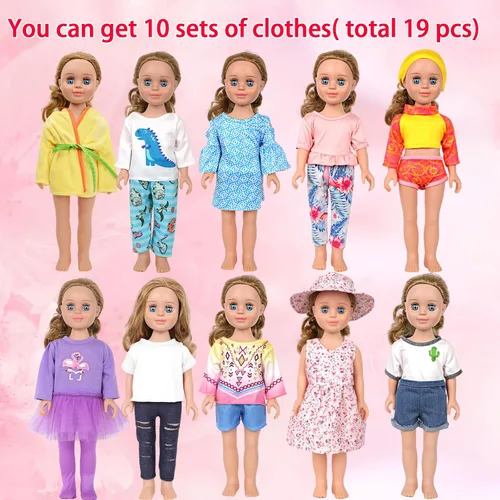 Vista 2 de MSYO 10 juegos (19 piezas) de ropa de muñeca para muñecas de 17 a 18 pulgadas, trajes diversos
