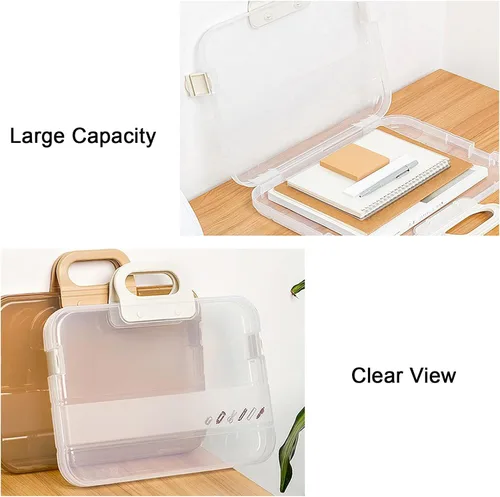 Vista 12 de Lemical Cajas de archivo transparentes de plástico portátil con mango A4 Cajas de archivo resistentes de gran capacidad Almacenamiento de papel