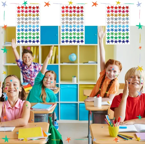 Vista 6 de ONEDONE Calcomanías de estrellas para niños, 10 colores, calcomanías de estrellas pequeñas, 2400 unidades, calcomanías de recompensa para niños