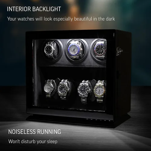 Vista 5 de Bobinador de reloj para 7 relojes con retroiluminación interior opción de parada del motor y opción de alimentación de batería
