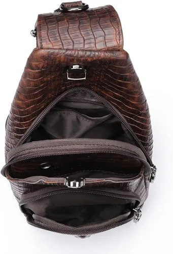 Vista 7 de NIUCUNZH Bolso bandolera de piel de cocodrilo con correa de cuero, 3 bolsas cruzadas con cremallera para viajes, senderismo, transporte diario
