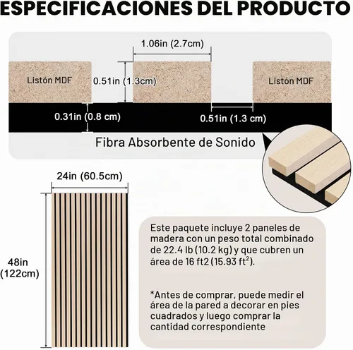Vista 2 de Paquete de 2 Paneles de Pared de Acento con Acabado de Madera, Paneles Acústicos de Listones 3D para Estudio de Grabación, Oficina, Decoración Roble
