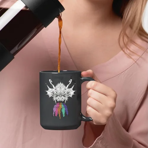 Vista 3 de Dragon Roaring Rainbow Gift for Fantasy Fans with Rainbow Dripping From Its Mouth 11oz 15oz Black Coffee Mug