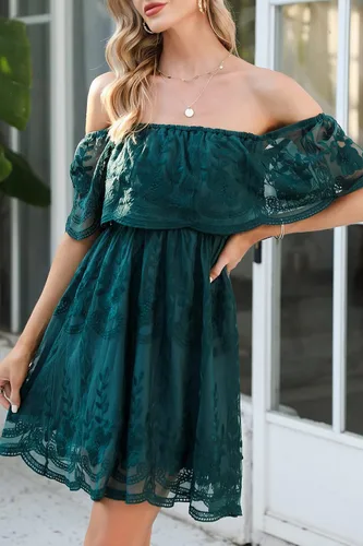 Vista 2 de HOYISHION Womens V-Neck Floral Embroidered Lace Mini Dress Bridesmaid Wedding Guest Cocktail Party Short Dresses