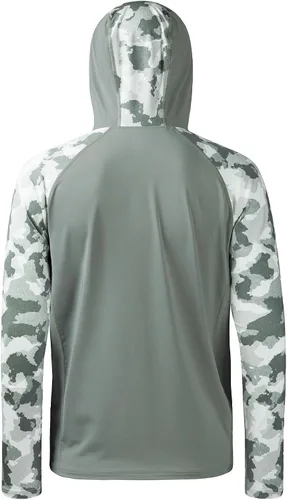 Vista 2 de BASSDASH Camisa de pesca de rendimiento UPF 50 para hombre, sudadera con capucha de camuflaje de manga larga FS17M