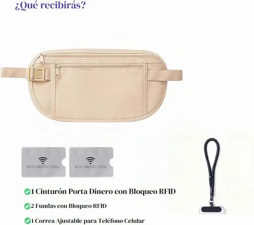 Vista 8 de Cinturón de dinero de viaje, soporte oculto para pasaporte para hombres/mujeres, Beige, Slim Travel Mujeres Hombres Oculto Rfid Proteger Efectivo