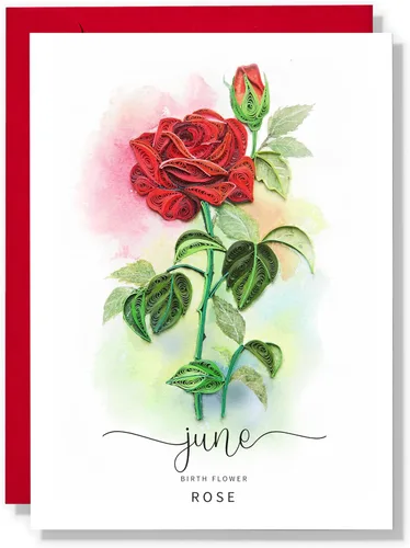 Vista 15 de Tarjeta de Flor de Nacimiento, Tarjeta Floral de Quilling Hecha a Mano para Cumpleaños, Aniversario, Flor de Mes de Nacimiento para Mamá, Mujeres