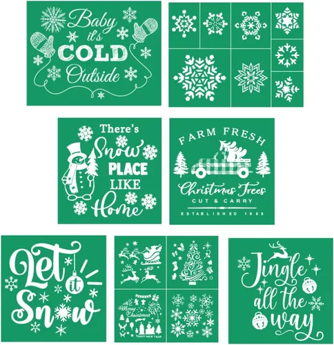 Vista 10 de DGAGA Plantillas de pantalla de seda de Navidad, reutilizables, autoadhesivas, Baby It's Cold Outer, plantillas de malla de tiza para decoración
