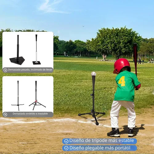 Vista 9 de Baseball Tee For Kids, Easy Adjustable Batting Tee From 20.85 to 31.30 Inches. Foldable and Stable Baseball Tees for Hitting with Portable Bag.