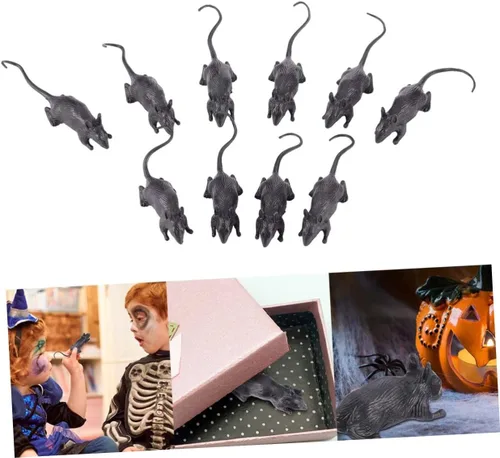 Vista 4 de 10Pcs Halloween Simulation Mouse Realistic Plastic Prank for Parties Scary Decorations and Fun Lightweight and Reusable for Haunted Houses and Events