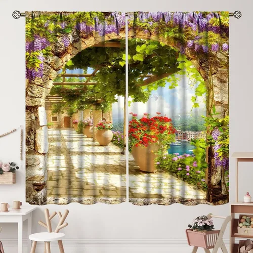 Vista 21 de Cortinas italianas, patio antiguo, sillas de café de Italia, casas históricas en la calle, sala de estar, dormitorio, cortinas opacas con bolsillo