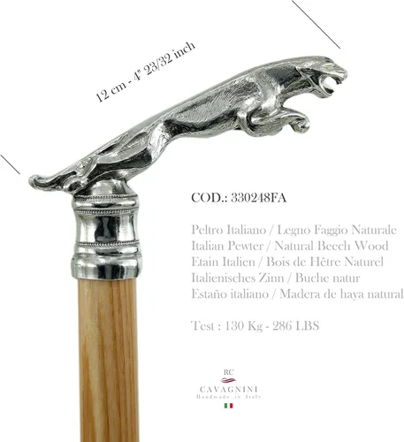 Vista 5 de Italia - Bastón personalizado - Longitud de color 38 pulgadas grabado nombre - Madera metal - Artesanos italianos - Jaguar - Elegante ceremonia