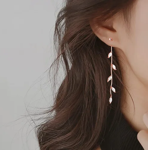 Vista 3 de SLUYNZ Aretes colgantes de plata de ley 925 con diseño de gota, para mujeres, adolescentes, niñas, hojas de olivo, aretes colgantes de boda, aretes