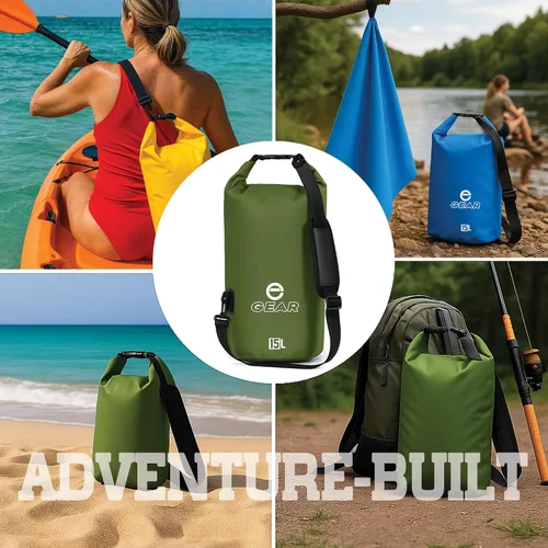 Vista 3 de Dry Bag 15L – Impermeable Flotante Roll Top Dry Sack para kayak, canotaje, camping y playa – Incluye toalla de microfibra de secado rápido (negro)